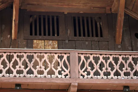 A carved timber balcony in Samoëns