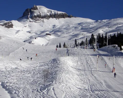 Snow-covered ski slopes in Flaine, Grand Massif